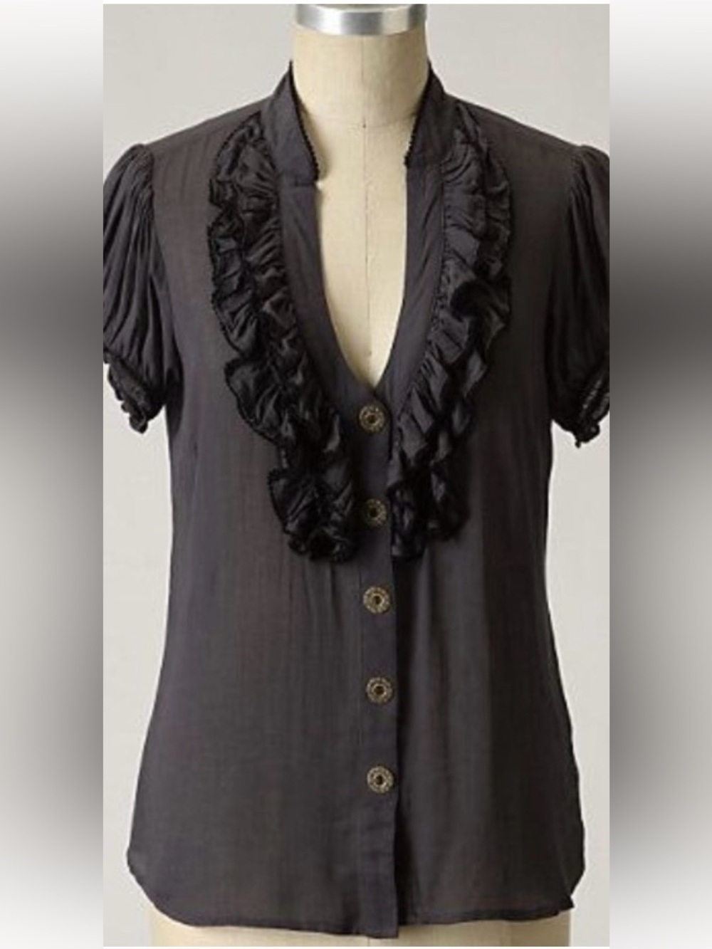 Odille Anthropologie Smocked Back Ruffle Button Blouse Sz 4